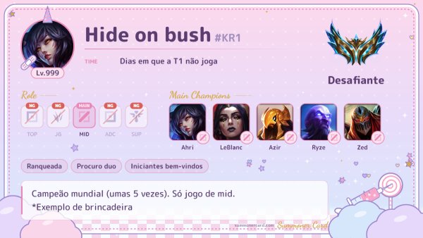 Modelo de card de invocador: Rosa sonhador