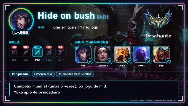 Modelo de card de invocador: Gamer RGB