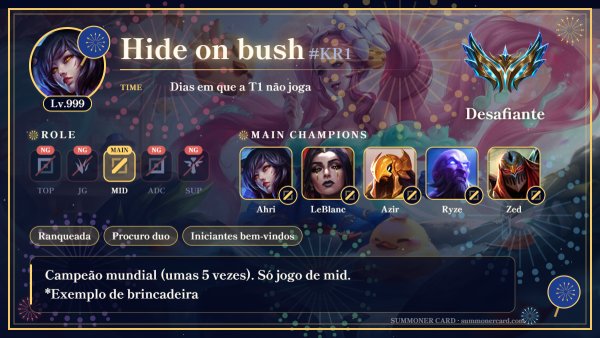 Modelo de card de invocador: Fogos de artifício