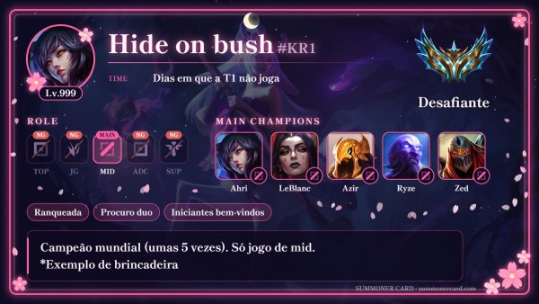 Modelo de card de invocador: Sakura noturna