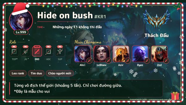 Mẫu thẻ triệu hồi sư: Giáng Sinh