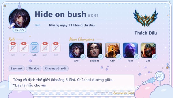 Mẫu thẻ triệu hồi sư: Mộng mơ xanh