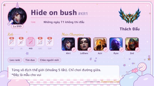 Mẫu thẻ triệu hồi sư: Mộng mơ hồng