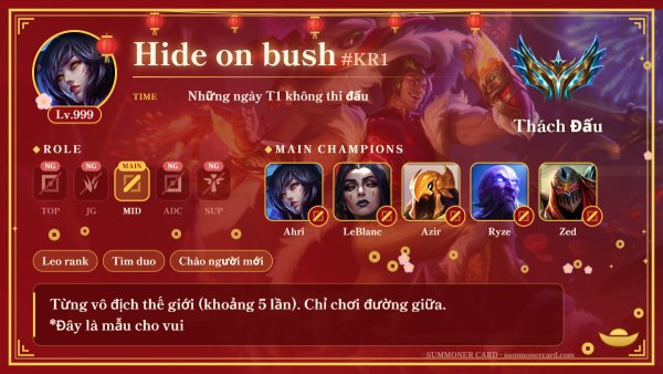Mẫu thẻ triệu hồi sư: Tết