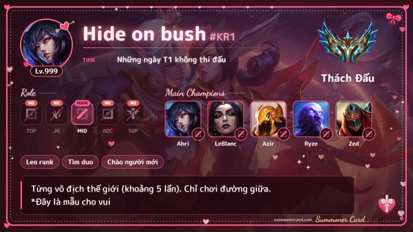 Mẫu thẻ triệu hồi sư: Valentine