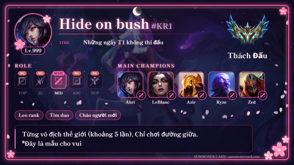 Mẫu thẻ triệu hồi sư: Anh đào đêm
